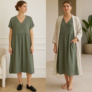 Briggs Sage Green Dress S Knee-Length V-Neck Soft Neutral Quiet Luxury Lounge